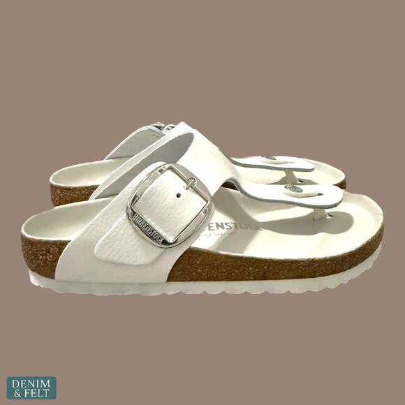 Birkenstock Gizeh Big Buckle White Leather Sandals Women’s 37 6 Narrow NEW~NWT - Picture 11 of 15